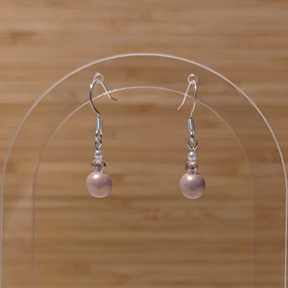 Dainty Faux Pearl Glass Bead Drop Earrings